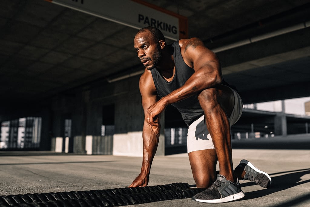Athlete practicing in a basement